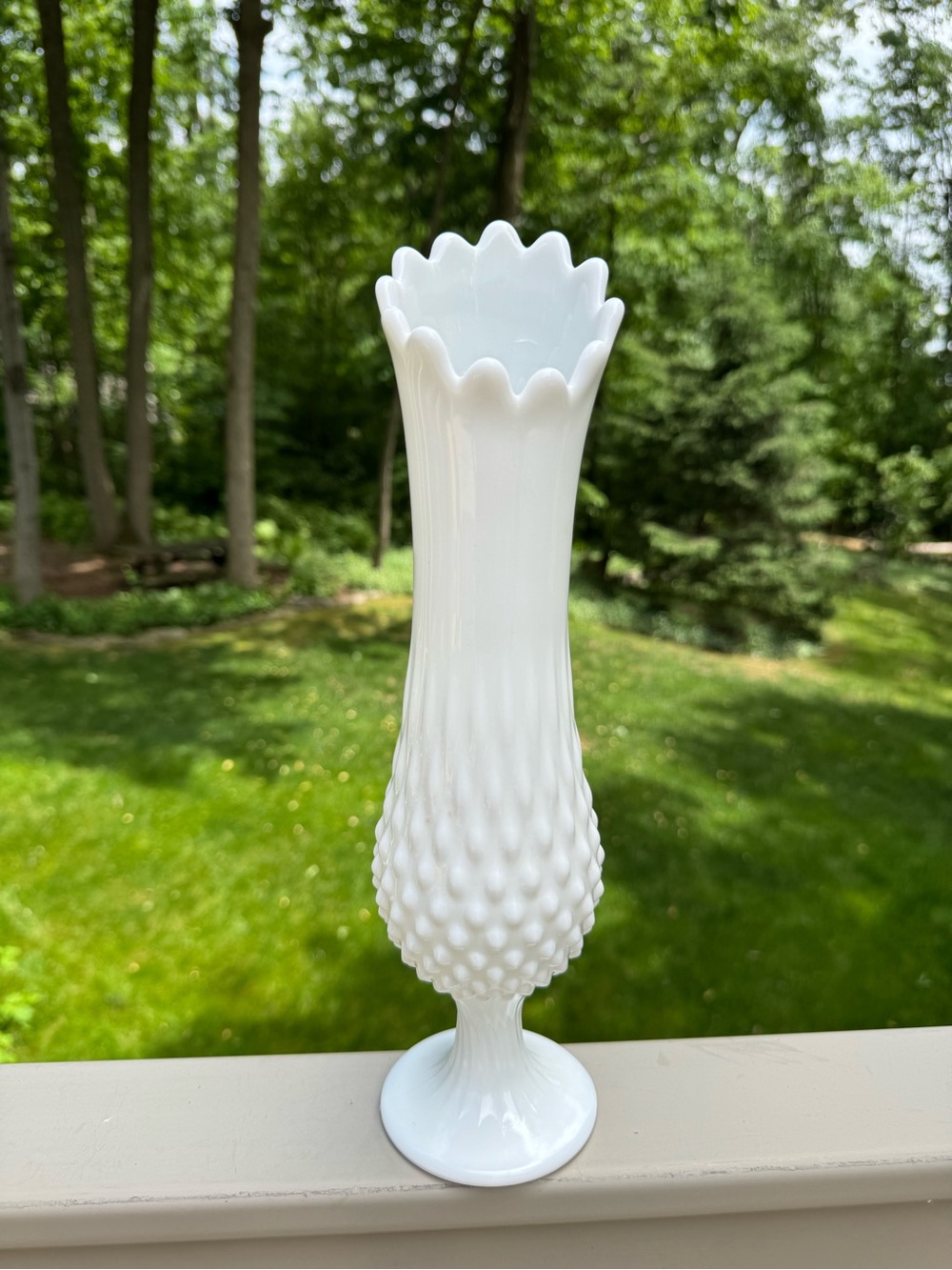 Classic White Hobnail Milk Glass Bud Vase Fenton Footed Vase 12”